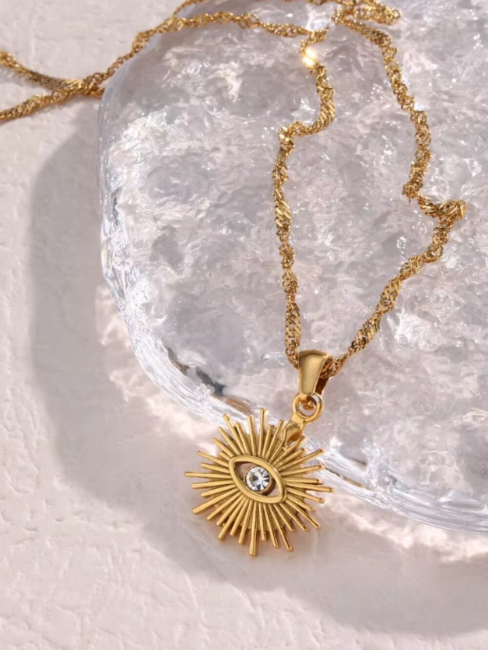 NEW 18k Gold Evil Eye Pendant Necklace Boho Celestial Sun Pendant Necklace